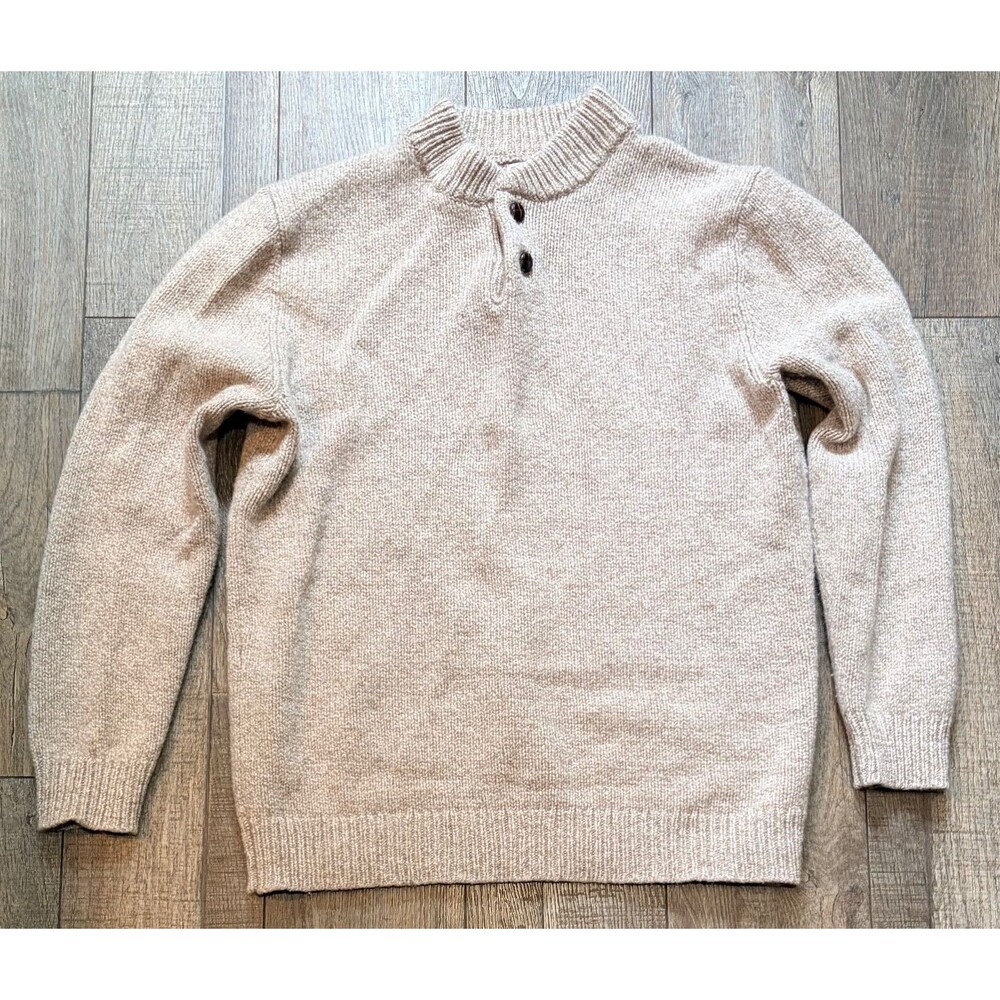 LL Bean Classic 100% Lambs Wool 2-Button Henley Sweater Men's Large Tall